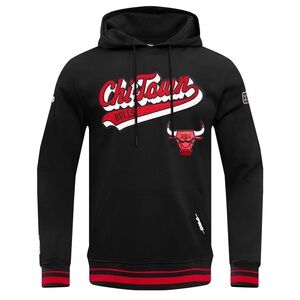 PRO STANDARD NBA CHICAGO BULLS SCRIPT TAIL MEN'S RIB FLEECE PULLOVER HOODIE LRG